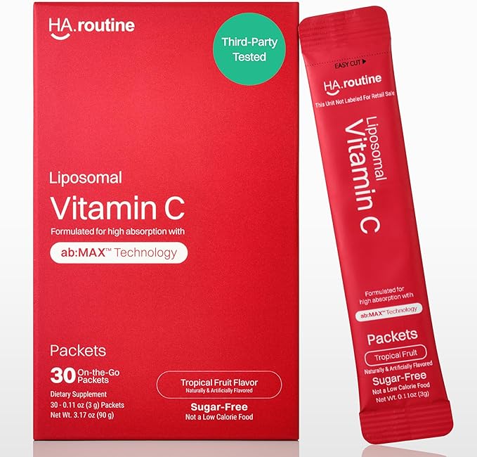 Liposomal Vitamin C Powder, Sugar-Free Flavored Packets for Adults, 500mg On-The-go Immune Support Supplement, Powerful Antioxidant, Energy Booster- 30x Packets, Tropical Fruit Flavor