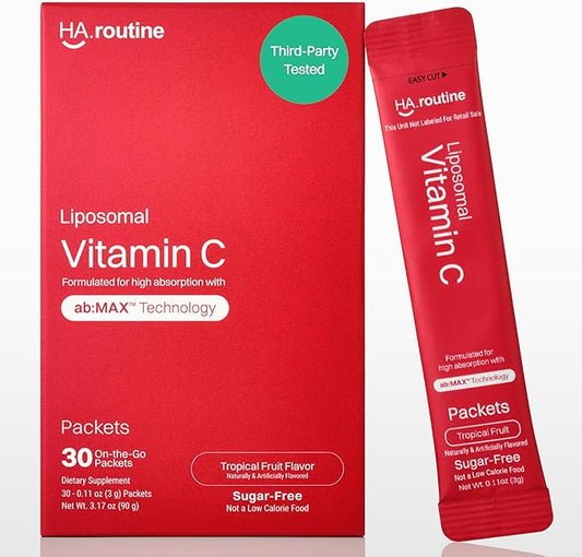 Liposomal Vitamin C Powder, Sugar-Free Flavored Packets for Adults, 500mg On-The-go Immune Support Supplement, Powerful Antioxidant, Energy Booster- 30x Packets, Tropical Fruit Flavor