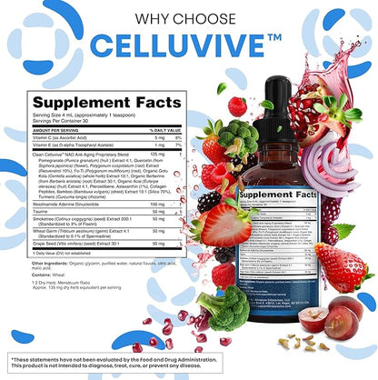 Clean Nutra NAD Liquid Supplement Drops Resveratrol Polyphenols Liposomal Taurine Fisetin Grape Seed Extract Japanese Knotweed Fo Ti Anti Aging NAD+ Nicotinamide Adenine Dinucleotide for Women & Men