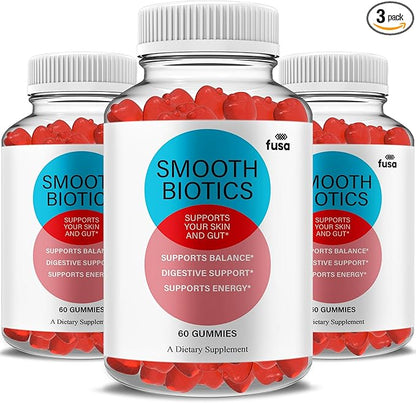 (3 Pack) SmoothBiotics Skin & Gut Support Gummy Formula, SmoothBiotics Overall Health & Wellness Vitamin B12 B6 Folic Acid Support Supplement, SmoothBiotics Advanced Supplement Formula (180 Gummies)