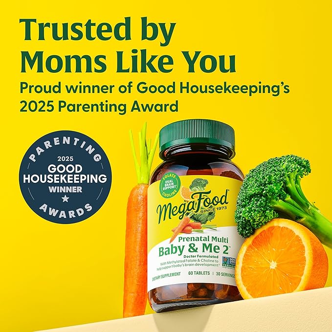 MegaFood Baby & Me 2 Prenatal Multi Vitamins - Prenatal Vitamins for Women with Choline, Methyl Folate & Iron, Vegetarian, Gluten-Free, Pre Natal Multivitamin for Women - 120 Tablets, 60 Servings