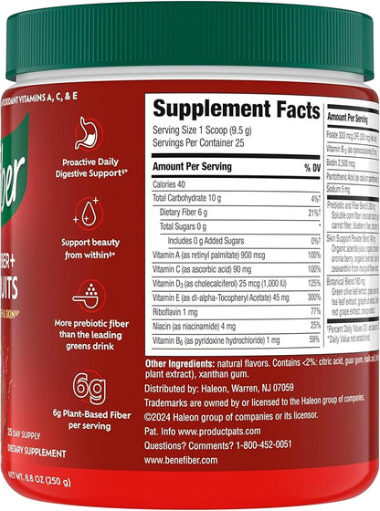 Benefiber Prebiotic Fiber + Superfruits Dietary Supplement, Strawberry Dragon Fruit Flavor, 8.8 oz (250g), 25 Day Supply