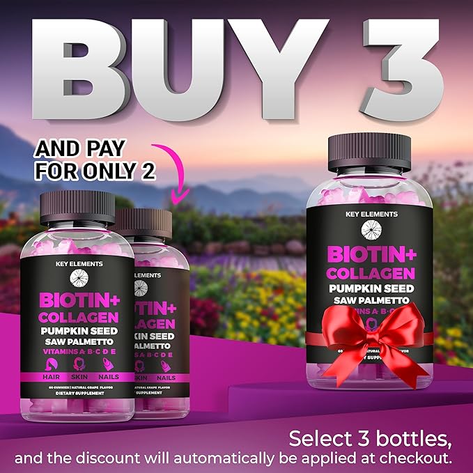 Hair Skin and Nails 10000mcg Gummies & Collagen Gummies - Biotin Vitamins Gummies for Hair Growth Pumpkin Seed Oil, Saw Palmetto Extract & Vitamins A B6 C D E - Biotin and Collagen Supplements