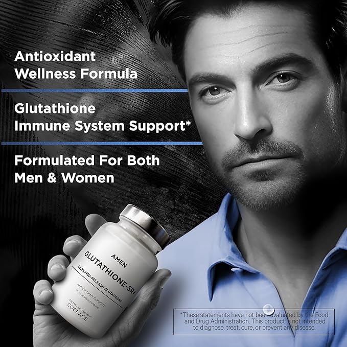 Amen Glutathione-SR+ Advanced Sustained-Release Supplement - 2-Month Supply - Reduced L-Glutathione - Galactomannans Fenugreek Seed - Time-Reduced Matrix - Non-GMO - 60 Capsules