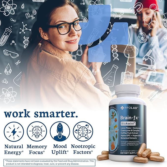 Brain-fx™ Focus Memory Nootropic Energy Brain Supplement, Methyl B Vitamin, Lions Mane, Bacopa, Alpha GPC Choline, Huperzine A, L Theanine, Ginseng, Cordyceps, Coffee Fruit, Clean Certified® 60 Count