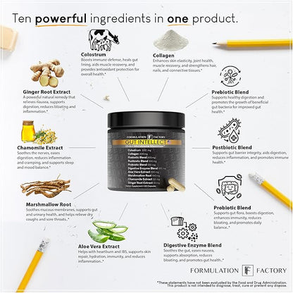 Gut Intellect 10-in-1 Microbiome Maximizer with Probiotics, Prebiotics, Enzymes, Berberine, Ginger, Mint, Supports Digestion & Brain-Gut Health (2 Month Supply, 120 Capsules)