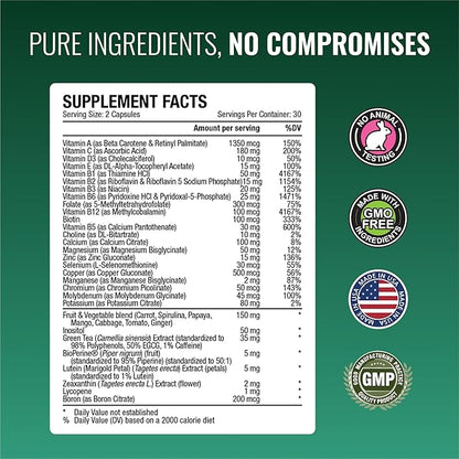 Approved Science Multi-Vitamin - with Full-Spectrum B-Vitamins, Green Tea, Lutein, Lycopene, Zeaxanthin, BioPerine - 180 Capsules - 3 Month Supply