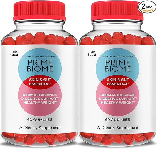 (2 Pack) Prime Biome Gummies PrimeBiome Skin & Gut Support Gummy, PrimeBiome Overall Health & Wellness Vitamin B12 B6 Folic Acid Supplement, Prime Biomes Advanced Support Gummy (120 Gummies)