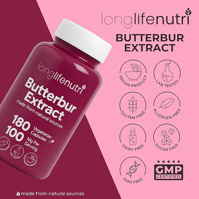 Butterbur Extract 100mg - Petasites Hybridus Root Extract, 180 Vegetarian Capsules, 6 Month Supply, Organic Supplement for Head Comfort & Neural Calm, GMP Certified, Made in USA