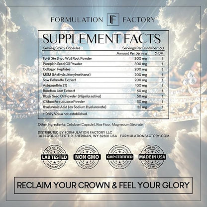 Crown of Glory 10-in-1 Hair Growth Maximizer, DHT Blocker with Saw Palmetto, Fo-Ti, Collagen, Supports Thicker Hair & Scalp Health (2 Month Supply, 120 Capsules)