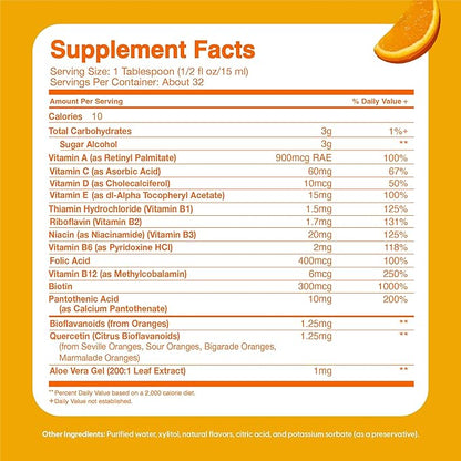Feel Great Sugar Free Kids Multivitamin – Liquid Multivitamin | Essential Vitamins for Immune Support | Orange Flavored, Vegetarian Formula | 30 Day Supply