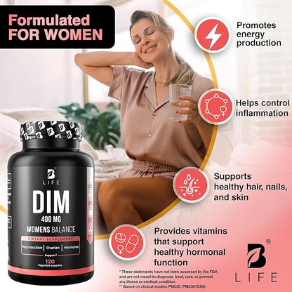 DIM Supplement 400 mg with Myo & D-Chiro Inositol, Dong Quai – Hormone Balance for Women – PCOS Supplements & Fertility Supplements – Inositol Supplement for Women - 120 Caps - 60 Day Supply
