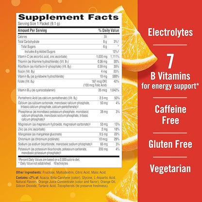 Emergen-C 1000mg Vitamin C Immune Support Powder Super Orange 90CT includes Zinc, Manganese, 7 B Vitamins and Electrolytes for Back to School Essentials