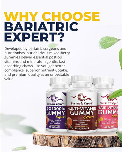 Bariatric Multivitamin 3 Pack, Multivitamin Gummy 90 Chews. - D3 Gummy 90 Chews.- Hair Vitamin Gummy 60 Chews.