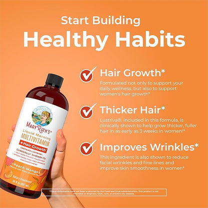 MaryRuth's Liquid Multivitamin + Hair Growth | Clinically Tested for Thicker Hair & Facial Wrinkles in Women | Biotin 10000mcg | Lustriva Hair Growth Supplements | Skin Care | Ages 18+ | 30 Fl Oz