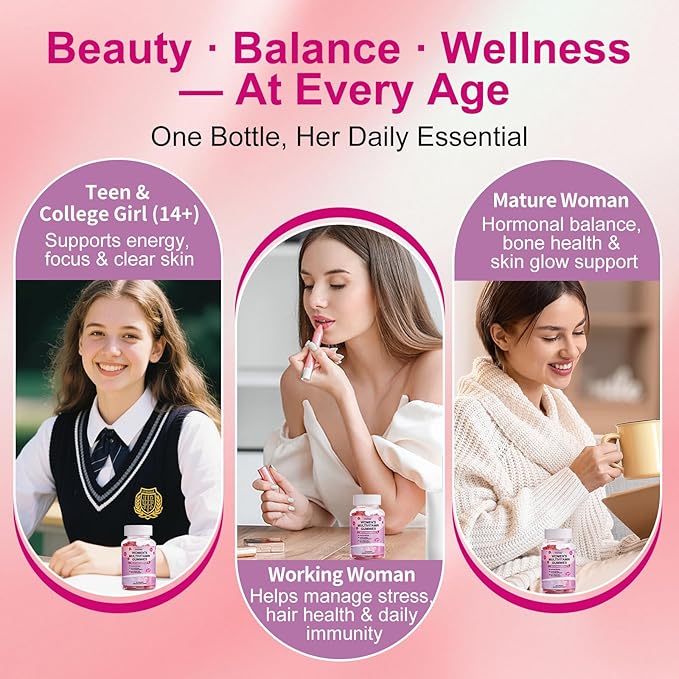 Sugar Free Multivitamin Gummies for Women 14+ with Iron, Inositol, Folate, Vitamins A C D3 E B12 K2, Herbal & Mineral Blend, Daily Vegan Gummy for Hair, Skin, Energy, Immune Support – 60 Count