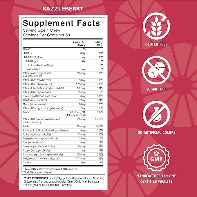 Celebrate Vitamins Bariatric Multivitamin Soft Chews - Essential Vitamins & Minerals, Sugar & Gluten Free - Gastric Bypass & Sleeve Gastrectomy Supplement - Berry/Orange/Cherry (180ct)