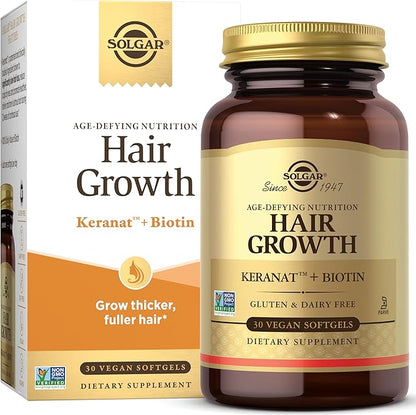 Solgar Hair Growth Supplement for Thicker Fuller Hair with Keranat Oil, Biotin, Zinc and Copper, Hair Health Supplement, Age-Defying Nutrition for Men and Women, 30 Servings
