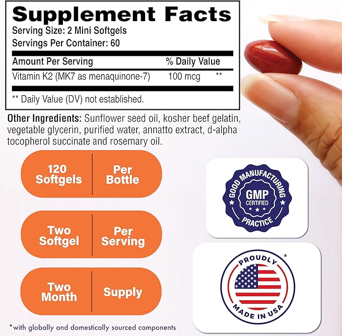 Health Thru Nutrition Vitamin K2 (MK-7) 100mcg – 120 Softgels | Menaquinone-7 | Highly Bioavailable K2 Supplement | Non-GMO, Soy-Free, Gluten-Free