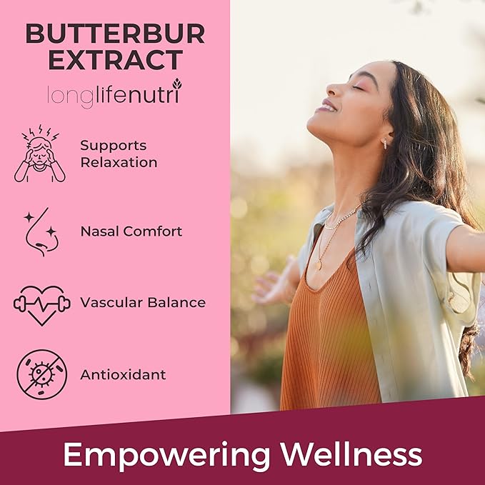 Butterbur Extract 100mg - Petasites Hybridus Root Extract, 180 Vegetarian Capsules, 6 Month Supply, Organic Supplement for Head Comfort & Neural Calm, GMP Certified, Made in USA