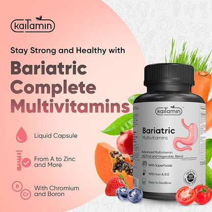 Bariatric Multivitamin with Iron – Post Bariatric Surgery – Gastric Bypass & Sleeve Support – for Women & Men – Easy to Swallow – B12, B6 & 42 Superfoods –Gluten-Free- 120 Caps 2-Month Supply