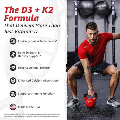 10X Health Vitamin D3 5000 IU & K2 MK7 - Menaquinone 7, High-Potency D3 K2 Vitamin Supplement for Bone Health, Heart and Teeth - 125 mcg Vitamin D & 90 mcg Vitamin K2-60 Capsules