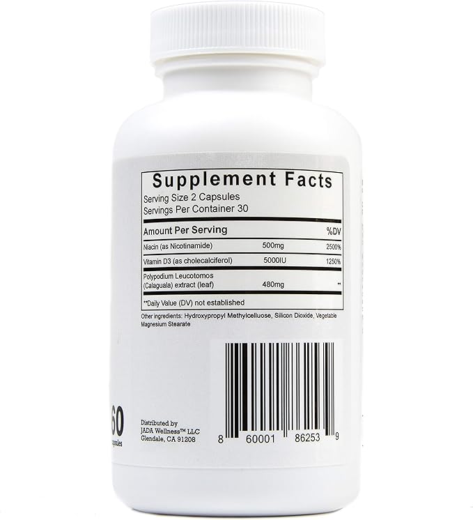 Advanced Skin Care Antioxidant Supplement Capsules - Vitamin D3 5000IU Plus Nicotinamide/Niacinamide/Niacin 500mg (Vitamin B3) and Polypodium Leucotomos (Fern Extract) 480mg