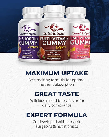 Bariatric Multivitamin 3 Pack, Multivitamin Gummy 90 Chews. - D3 Gummy 90 Chews.- Hair Vitamin Gummy 60 Chews.
