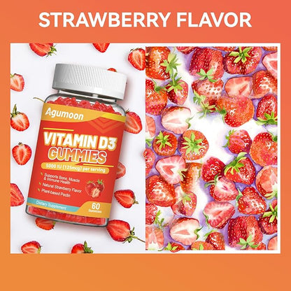Vitamin D3 5000 IU 125mcg Gummies - Vitamin D Gummies for Adults, Support Immune, Bone, Muscle Health - Non-GMO, Gluten-Free, Dairy-Free, No Gelatin, 120 Count, Strawberry Flavor