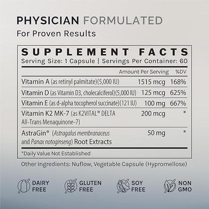 InfiniWell Defend Bone & Immune Support Supplement - Vitamin A, D3 & K2 Supplement - Bioavailable Ingredients in Active Nutrient Forms - Aid Bone Strength, Heart Health & More (60 Capsules)