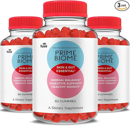 (3 Pack) Prime Biome Gummies PrimeBiome Skin & Gut Support Gummy, PrimeBiome Overall Health & Wellness Vitamin B12 B6 Folic Acid Supplement, Prime Biomes Advanced Support Gummy (180 Gummies)