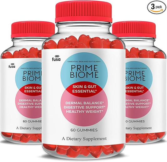 (3 Pack) Prime Biome Gummies PrimeBiome Skin & Gut Support Gummy, PrimeBiome Overall Health & Wellness Vitamin B12 B6 Folic Acid Supplement, Prime Biomes Advanced Support Gummy (180 Gummies)