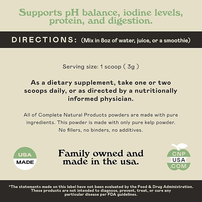 Organic Kelp Powder Supplement - Bulk Raw, Dry, Pure Sea Kelp Seaweed Powder 8oz 75 Serving Thyroid, Iodine, & Digestion