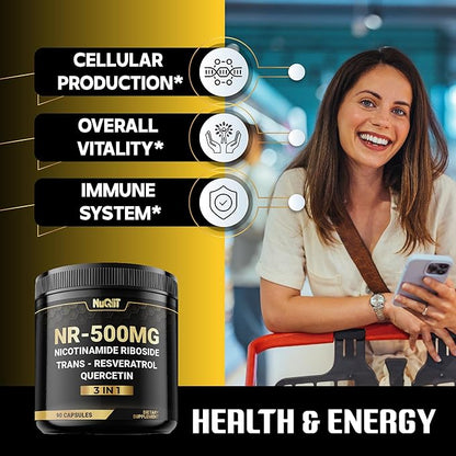 NAD+ Supplement with Nicotinamide Riboside, Resveratrol, Quercetin - 90 Count - 90 Days Supply