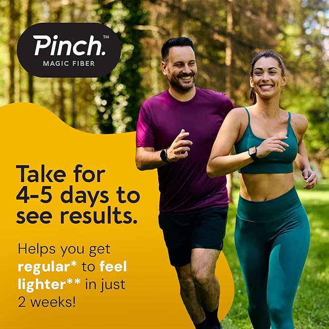 Pinch Magic Sugar Free Fiber Powder – Light Lemon Ginger Psyllium Husk with Bromelain & Vitamins C & D – Vegan, Gluten-Free, Clean Label, USA-Made, GMP-Certified – 28-Day Supply