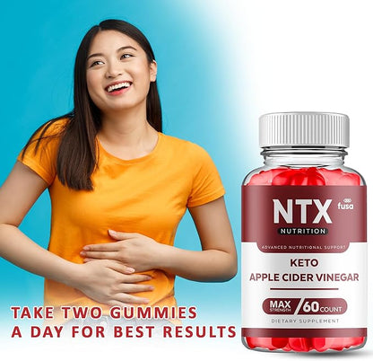 NTX Gummies Keto + ACV Gummy Formula, NTX 1000MG Apple Cider Vinegar Vitamin B12 B6 Folic Acid Overall Health Support Supplement, NTX Advanced Formula (60 Gummies)