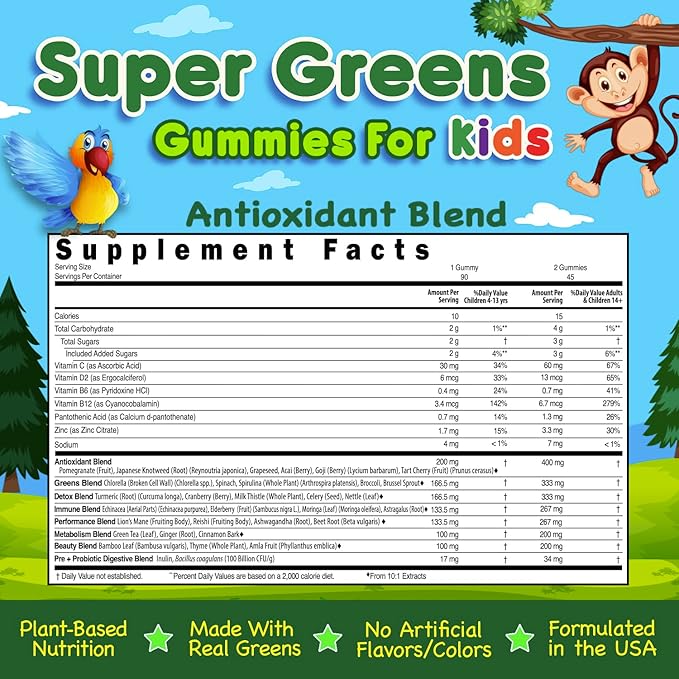 Infusions Super Green Gummies for Kids 180 Count Soft and Delicious - 2 Pack