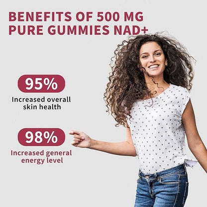 (2 Packs) NAD Gummies Supplement for Women & Men, Pure 500mg Liposomal NAD - Cell Regeneration, Energy & Metabolism Support, Vegan,Sugar Free，Additives Free, 120 Counts,Blueberry Flavor