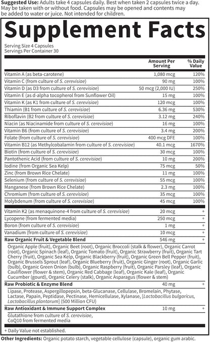 Garden of Life Multivitamin for Men - Vitamin Code 50 & Wiser Men's Raw Whole Food Vitamin Supplement with Probiotics, Vegetarian, 120 Capsules