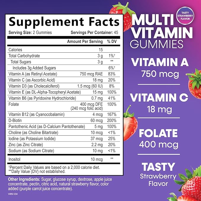 Multivitamin Gummies for Adults, Daily Gummy Vitamins & Minerals for Women & Men, Immune Support Gummy Multivitamins Supplement, Adult Multi VIT Vitamin with Vitamins A, C, D, B12, Zinc - 90 Gummies