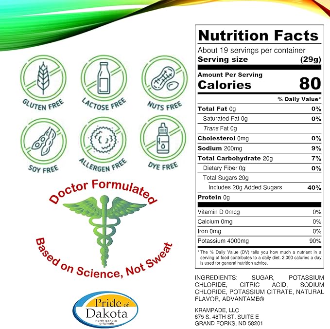 Electrolytes Powder Potassium Supplement - 4000 mg K+, >4X More Than Coconut Water | Instant Cramp Relief | Hydration Powder