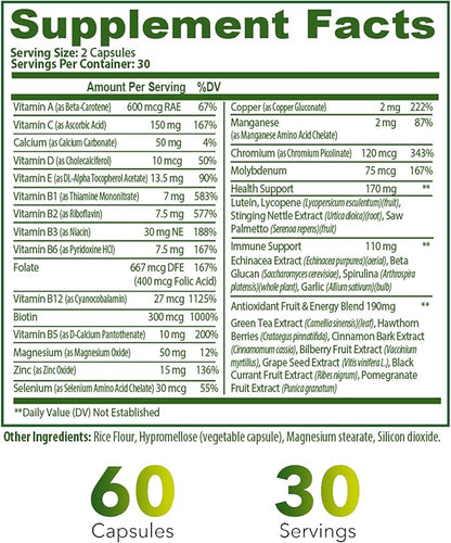 Complete Multivitamin 35‑in‑1 – High‑Potency Daily Vitamins & Minerals with Antioxidants (A, B‑Complex, C, D, E), Magnesium, Zinc & Green‑Tea Detox Formula for Women & Men – 60 Veggie Capsules