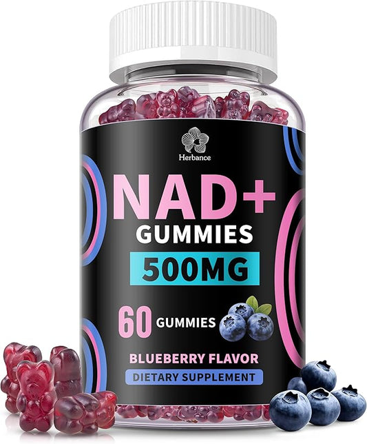 NAD+ Gummies, Liposomal NAD Supplement for Women, Ultra High Absorption Pure 500mg NAD Plus Gummies - Supports Cellular Renewal, Energy and Radiant Skin Health - Blueberry Flavor