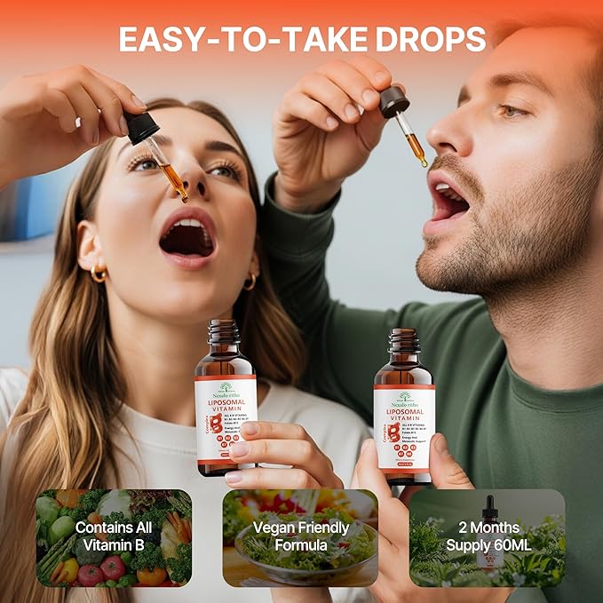 Liposomal Vitamin B Complex,Vitamin B Complex Liquid,B Complex Liquid Drops for Women Men-Improved Absorption,Methylated B12,B1,B2,B3,B5,B6,Folate (B9),Biotin (B7) for Energy and Immune Support-2.0 oz