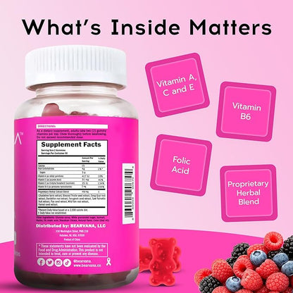 BEARVANA Top Support Gummies for Women | Support Natural Balance and Confidence | Fitness Supplement | Essential Vitamins | 9 Herbs Including Fenugreek, Flaxseed, Dong Quai| Berry Flavor | 60 Gummies