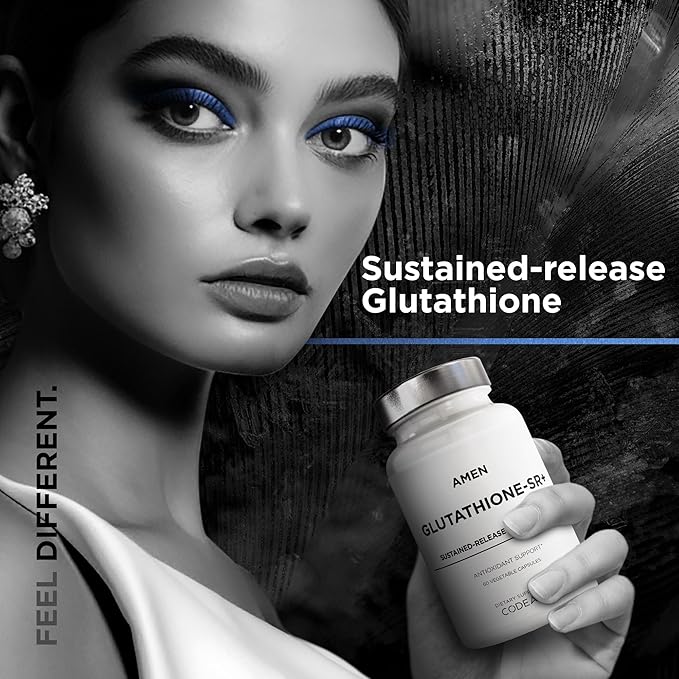 Amen Glutathione-SR+ Advanced Sustained-Release Supplement - 2-Month Supply - Reduced L-Glutathione - Galactomannans Fenugreek Seed - Time-Reduced Matrix - Non-GMO - 60 Capsules