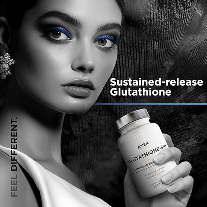 Amen Glutathione-SR+ Advanced Sustained-Release Supplement - 2-Month Supply - Reduced L-Glutathione - Galactomannans Fenugreek Seed - Time-Reduced Matrix - Non-GMO - 60 Capsules