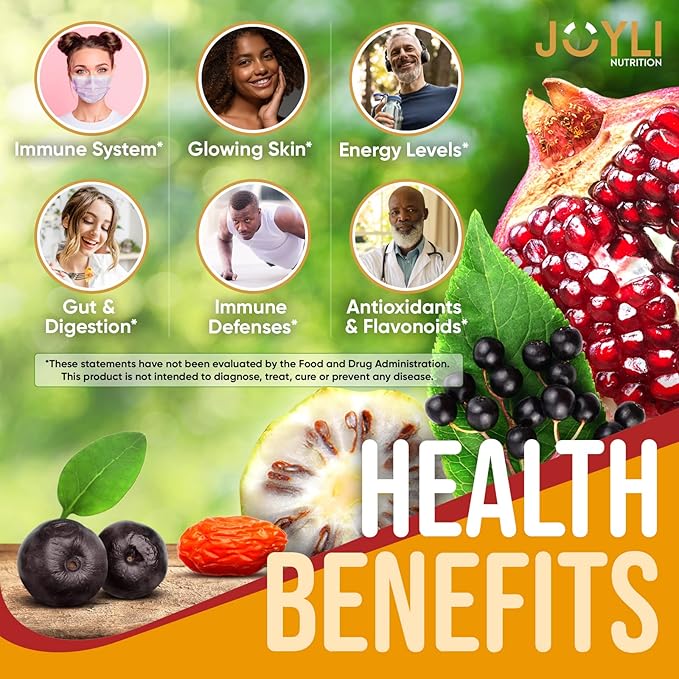 Joyli Superfruit Gummies - Sugar-Free Fruit Multivitamin Gummies for Adults - Natural Gummy Vitamins for Women & Men with Goji, Elderberry, Vitamins A, C, D & E - Supports Immunity, Digestion & Energy
