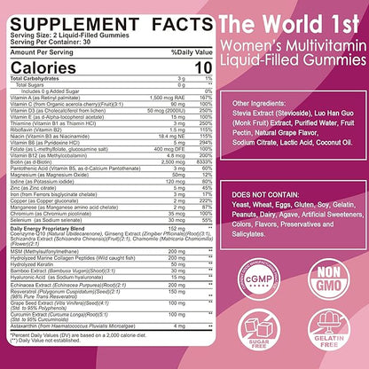 2 Pack - Womens Multivitamin Gummy with Iron, Biotin 2500mcg, Collagen, Keratin, Daily Vitamins A C D E Folate, B Complex, Methylated Multivitamin for Women Support Energy, Beauty, Immune, Sugar Free