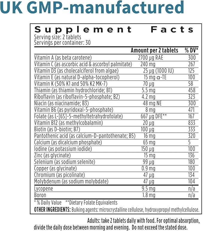 Igennus Methylated Men's Multivitamin with 22 Actives, All-Day Nutrient Delivery, Pure & Clean, Methylfolate & Methylcobalamin, High Strength MTHFR Supplement, Non-GMO & Halal, 60 Tablets